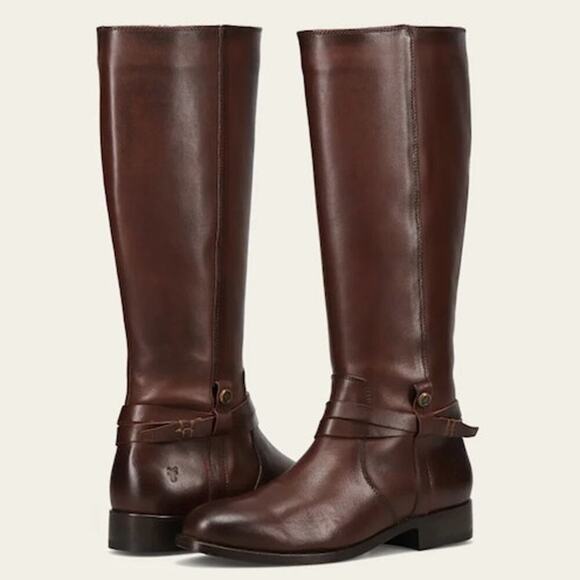 Frye Tall Riding Boots Women's Size 10M Flat Low Heel Knee High Side Zip Brown - Picture 1 of 11